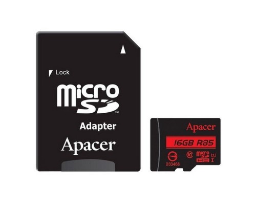 Карта памяти microSDHC 16GB Apacer Memory Card AP16GMCSH10U5-R UHS-I U1 Class 10, R85, Adapter, RTL (912602)