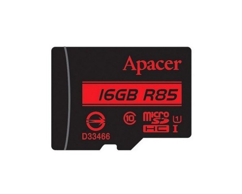 Карта памяти microSDHC 16GB Apacer Memory Card AP16GMCSH10U5-R UHS-I U1 Class 10, R85, Adapter, RTL (912602)