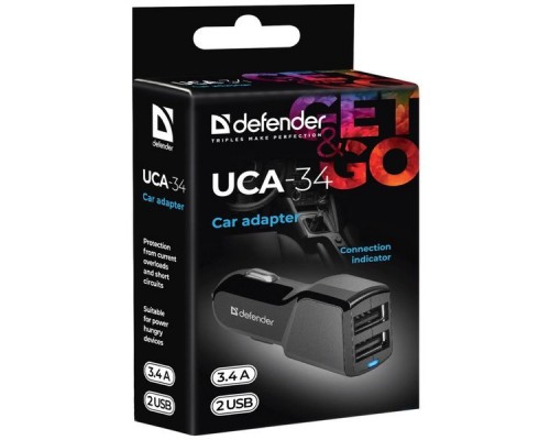 Автомобильный адаптер Defender UCA-34 2xUSB, 5V/3.4А