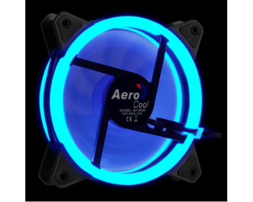 Вентилятор Aerocool REV Blue , 120x120x25мм, цвет светодиодов : синий, подсветка в виде двойного кольца, 3+4-Pin, 1200 об/мин, 41,3 CFM, 15,1 дБА