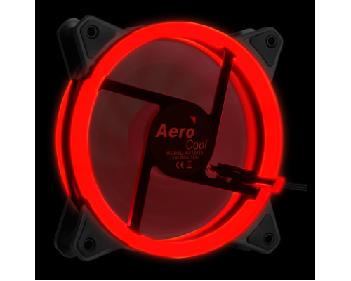 Вентилятор Aerocool REV Red , 120x120x25мм, цвет светодиодов : красный, подсветка в виде двойного кольца, 3+4-Pin, 1200 об/мин, 41,3 CFM, 15,1 дБА