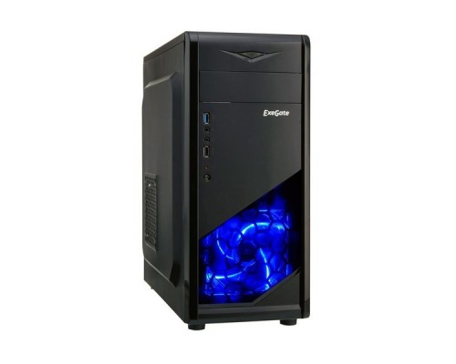 Корпус Miditower ExeGate EVO-8205 Black-Blue light, ATX, без БП, 1*USB+1*USB3.0, HD Audio