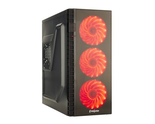 Корпус Miditower ExeGate EVO-7215 Black-Red light, ATX, 500NPX, 120mm, 1*USB+1*USB3.0, Audio