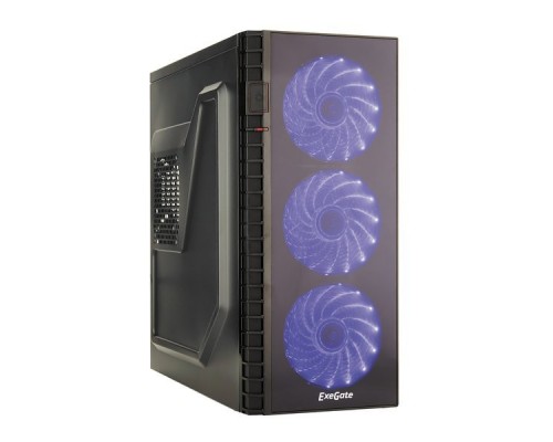 Корпус Miditower ExeGate EVO-7216 Black-Blue light, ATX, 500NPX, 120mm, 1*USB+1*USB3.0, Audio