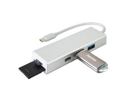 Разветвитель USB-C Hama Aluminium 3порт. серебристый (00135759)