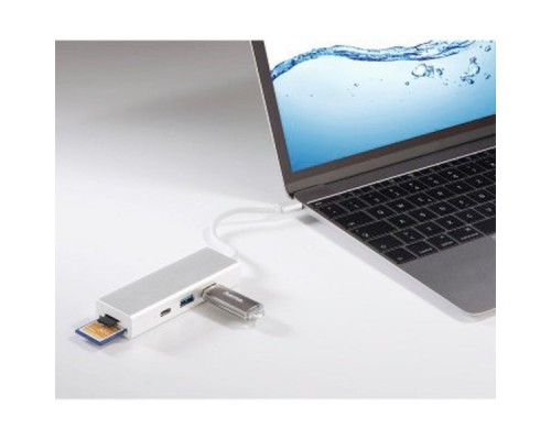 Разветвитель USB-C Hama Aluminium 3порт. серебристый (00135759)