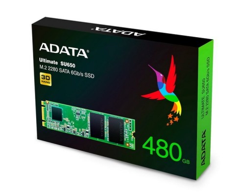 Жесткий диск SSD M.2 2280 480GB ADATA SU650 Client SSD ASU650NS38-480GT-C SATA 6Gb/s, 550/510, IOPS 80/60K, MTBF 2M, 3D TLC, 210TBW, RTL (772394)