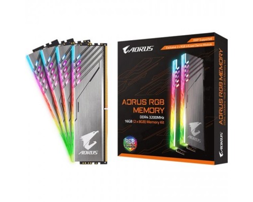 Память DDR4 16GB Gigabyte DDR4 3200 DIMM Aorus RGB Silver Gaming Memory GP-AR32C16S8K2HU416RD Non-ECC, CL16, 1.35V, Exclusive 2xRGB Infused Demo Module, Kit (2x8GB), RTL