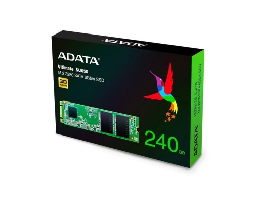 Жесткий диск SSD ADATA M.2 2280 240GB ADATA SU650 Client SSD ASU650NS38-240GT-C SATA 6Gb/s, 550/500, IOPS 80/60K, MTBF 2M, 3D TLC, 140TBW, RTL