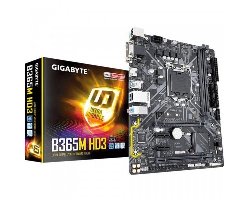 Материнская плата GIGABYTE B365 HD3, Socket 1151, Intel®B365, 4xDDR4-2666, D-SUB+DVI-D+HDMI, 2xPCI-Ex16, 4xPCI-Ex1, 6xSATA3(RAID 0/1/5/10), 2xM.2, 8 Ch Audio, GLan, (2+4)xUSB2.0, (4+2)xUSB3.1, 1xPS/2, ATX, RTL