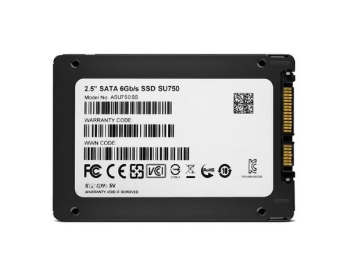 Жесткий диск SSD ADATA SU750 256Гб Наличие SATA 3.0 3D NAND Скорость записи 520 Мб/сек. Скорость чтения 550 Мб/сек. 2,5