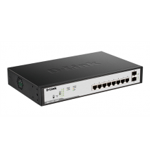 Коммутатор D-Link DGS-1100-10MP/C1A, L2 Smart Switch with 8 10/100/1000Base-T ports and 2 1000Base-X SFP ports (8 PoE ports 802.3af/802.3at(30 W), PoE Budget 130 W).16K Mac address, 802.3x Flow Control, 802.3a                                         