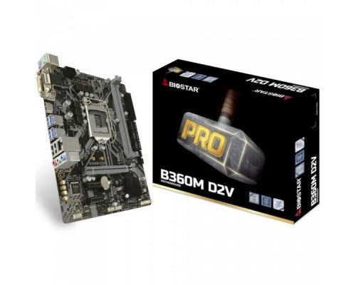 Материнская плата Biostar B360M D2V, Socket 1151, Intel®B360, 2xDDR4-2666, D-SUB+DVI-D+HDMI, 1xPCI-Ex16, 2xPCI-Ex1, 6xSATA3, 1xM.2, 8 Ch Audio, GLan, (2+4)xUSB2.0, (4+2)xUSB3.1, 2xPS/2, mATX, RTL