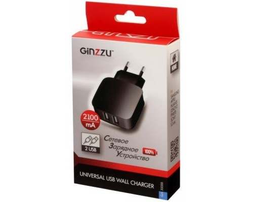 Сетевое зарядное устройство GINZZU GA-3008B 2.1A 2 х USB черный