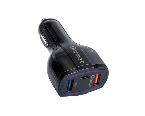 Зарядное устройство автомобильное ORIENT CAR QC-12V3B Quick Charge 3.0, 2xUSB-A + 1xUSB Type-C: QC выход - 5В,3.0A/ 9В,1.67А/ 12В,1.25А; 2,3