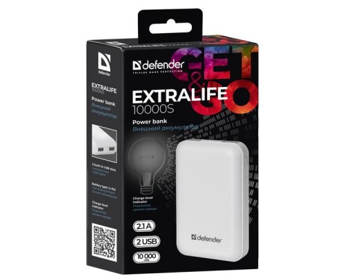 Аккумулятор USB 10000MAH 2.1A EXTRALIFE 83650 DEFENDER