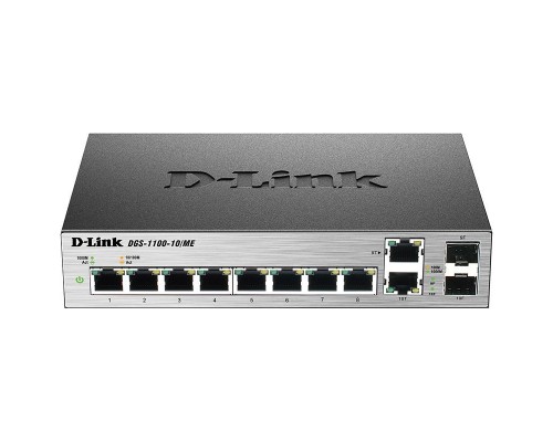 D-Link DGS-1100-10/ME/A2A, 8-Port 10/100/1000Base-T ports + 2 combo 100/1000Base-T/SFP ports Metro Ethernet Switch