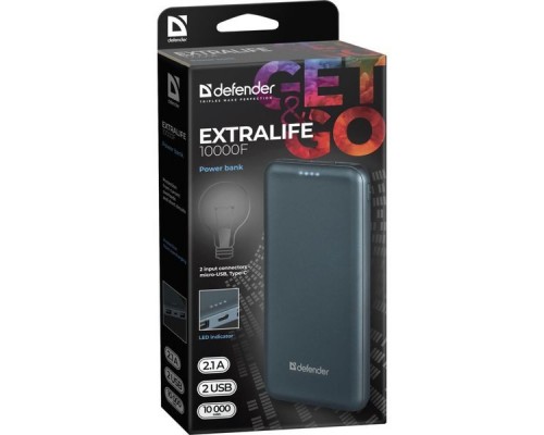 Аккумулятор USB 10000MAH 2.1A EXTRALIFE 83663 DEFENDER