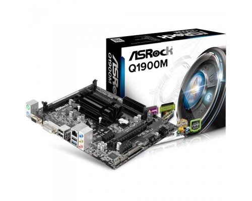 Материнская плата ASROCK Q1900M, Intel® Quad-Core Processor J1900 (2 GHz), Micro ATX, 2xDDR3/DDR3L-1333, Max 16GB, 1xPCI-Ex16, 1xPCI-Ex1 2xSATA2, Giga Lan, 6CH, VGA/DVI/HDMI, 3xUSB2.0, 1xUSB3.0 OEM