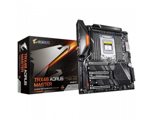 Материнская плата GIGABYTE TRX40 AORUS MASTER, Socket sTRX4, AMD TRX40, 8xDDR4-3200, 4xPCI-Ex16, 1xPCI-Ex1, 8xSATA3(RAID 0/1/10), 3xM.2, 8 Ch Audio, 1xGLan, 1x10Gb Lan, Wi-Fi, (2+4)xUSB2.0, (5+4)xUSB3.2, (1+1)xUSB3.1 Type-C™,  ATX, RTL,