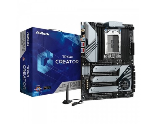 Материнская плата ASROCK TRX40 CREATOR, Socket sTRX4, AMD TRX40, 8xDDR4-3200, 4xPCI-Ex16, 8xSATA3(RAID 0/1/10), 3xM.2, 8 Ch Audio, 1x10Gb Lan, 1x2.5Gb Lan, Wi-Fi, (0+2)xUSB2.0, (6+4)xUSB3.2, (1+1)xUSB3.1 Type-C™,  ATX, RTL,