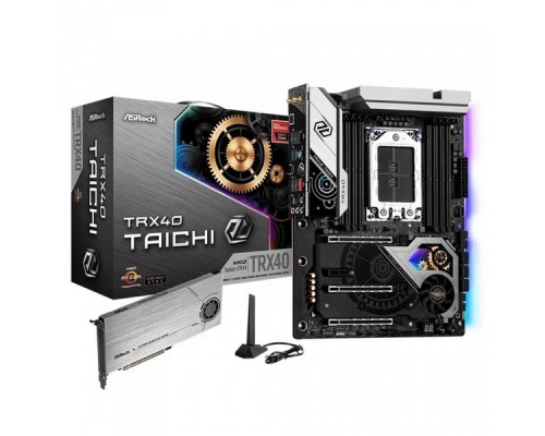 Материнская плата ASROCK TRX40 TAICHI, Socket sTRX4, AMD TRX40, 8xDDR4-3200, 3xPCI-Ex16, 1xPCI-Ex1, 8xSATA3(RAID 0/1/10), 2xM.2, 8 Ch Audio, 1x2.5Gb Lan, 1xGLan, WiFi, (0+2)xUSB2.0, (6+4)xUSB3.2, (1+1)xUSB3.1 Type-C™,  ATX, RTL,