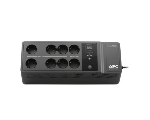 Источник бесперебойного питания APC Back-UPS ES, Ожидание (оффлайн), 850 ВА / 520 Вт, Tower, Schuko, LED, USB, USB