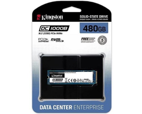 Жесткий диск SSD SSD M.2 Kingston 480Gb DC1000B Series SEDC1000BM8/480G (PCI-E 3.0 x4, up to 3200/565Mbs, 3D TLC, NVMe, AES-256, 475TBW, 0.5DPDW, PLP, 22х80mm) SEDC1000BM8/480G