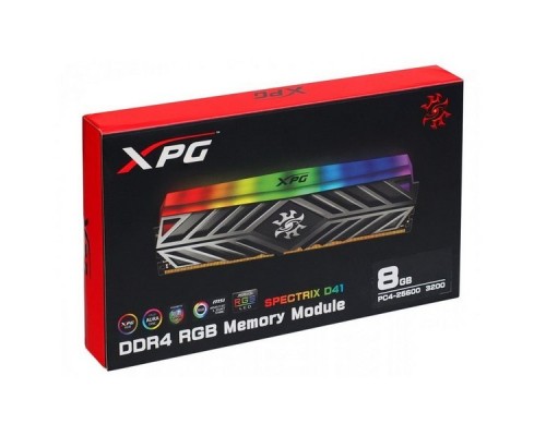 Модуль памяти 32GB ADATA DDR4 3200 DIMM SPECTRIX D41 RGB Grey Gaming Memory AX4U3200316G16-DT41 Non-ECC, CL16, 1.35V, 1024x8, Kit (2x16GB), RTL