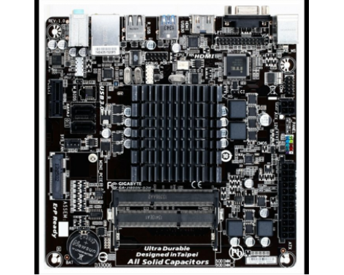 Материнская плата Gigabyte GA-J1800N-D2H V1.3 // J1800 (2.41 GHz), 2xDDR3-1600 SO-DIMM, D-SUB+HDMI, 1xPCI-Ex1, 1xMiniPCI-Ex1, 2xSATA3, 8 Ch Audio, GLan, (4+2)xUSB2.0, (1+0)xUSB3.0, 2xPS/2, Mini-ITX RTL