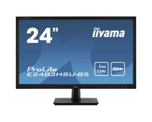 Монитор жидкокристаллический Iiyama Монитор LCD 24'' [16:9] 1920х1080(FHD) TN, nonGLARE, 250cd/m2, 170°/160°, 1000:1, 80M:1, 16.7M, 1ms, VGA, HDMI, DP, USB-Hub, Tilt, Speakers, 3Y, Black