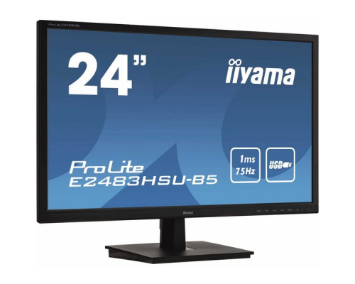 Монитор жидкокристаллический Iiyama Монитор LCD 24'' [16:9] 1920х1080(FHD) TN, nonGLARE, 250cd/m2, 170°/160°, 1000:1, 80M:1, 16.7M, 1ms, VGA, HDMI, DP, USB-Hub, Tilt, Speakers, 3Y, Black