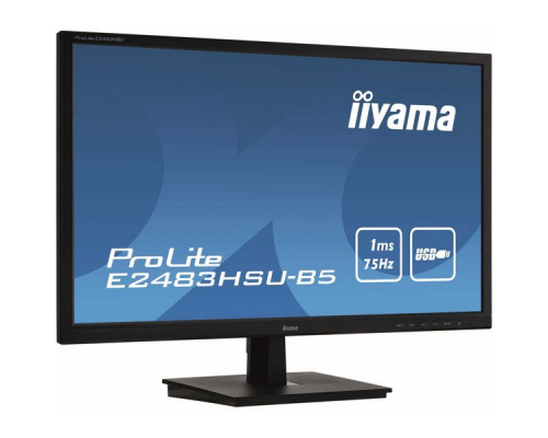 Монитор жидкокристаллический Iiyama Монитор LCD 24'' [16:9] 1920х1080(FHD) TN, nonGLARE, 250cd/m2, 170°/160°, 1000:1, 80M:1, 16.7M, 1ms, VGA, HDMI, DP, USB-Hub, Tilt, Speakers, 3Y, Black