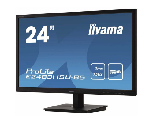 Монитор жидкокристаллический Iiyama Монитор LCD 24'' [16:9] 1920х1080(FHD) TN, nonGLARE, 250cd/m2, 170°/160°, 1000:1, 80M:1, 16.7M, 1ms, VGA, HDMI, DP, USB-Hub, Tilt, Speakers, 3Y, Black