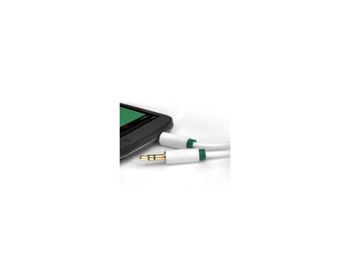 Кабель аудио Greenconnect  1.0m jack 3,5mm/jack 3,5mm белый, зеленая окантовка, ультрагибкий, 28 AWG, M/M, Premium GCR-AVC1662-1.0m, экран, стерео