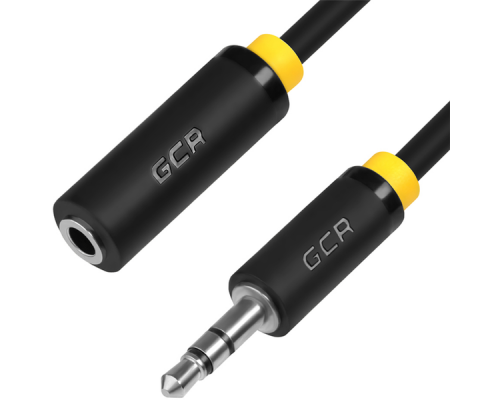 Удлинитель аудио Greenconnect  0.5m jack 3,5mm/jack 3,5mm черный, желтая окантовка, 28 AWG, M/F, GCR-STM0114-0.5m, экран, стерео