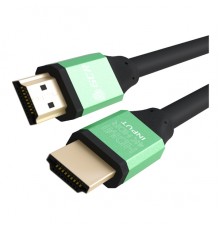 Кабель Greenconnect  0.5m HDMI версия 2.0, HDR 4:2:2, Ultra HD, 4K 60 fps 60Hz/5K*30Hz, 3D, AUDIO, 18.0 Гбит/с, 28/28 AWG, OD7.3mm, тройной экран, черный, AL корпус зеленый                                                                              