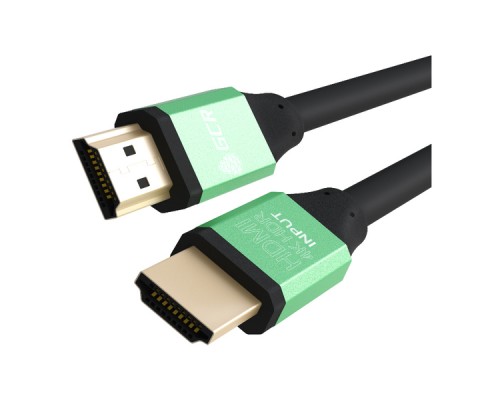 Кабель Greenconnect  0.5m HDMI версия 2.0, HDR 4:2:2, Ultra HD, 4K 60 fps 60Hz/5K*30Hz, 3D, AUDIO, 18.0 Гбит/с, 28/28 AWG, OD7.3mm, тройной экран, черный, AL корпус зеленый