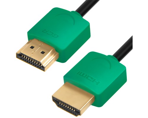 Кабель Greenconnect  SLIM 0.5m HDMI 2.0, зеленые коннекторы Slim, OD3.8mm, HDR 4:2:2, Ultra HD, 4K 60 fps 60Hz, 3D, AUDIO, 18.0 Гбит/с, 32/32 AWG, GCR-51579