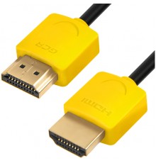 Кабель Greenconnect  SLIM 1.0m HDMI 2.0, желтые коннекторы Slim, OD3.8mm, HDR 4:2:2, Ultra HD, 4K 60 fps 60Hz, 3D, AUDIO, 18.0 Гбит/с, 32/32 AWG, GCR-51574                                                                                               