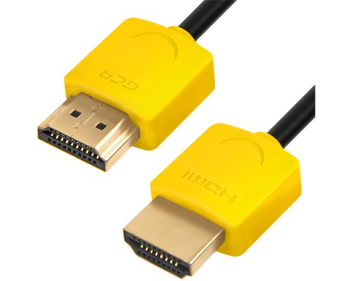 Кабель Greenconnect  SLIM 1.0m HDMI 2.0, желтые коннекторы Slim, OD3.8mm, HDR 4:2:2, Ultra HD, 4K 60 fps 60Hz, 3D, AUDIO, 18.0 Гбит/с, 32/32 AWG, GCR-51574