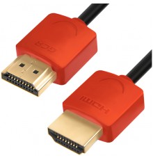 Кабель Greenconnect  SLIM 1.0m HDMI 2.0, красные коннекторы Slim, OD3.8mm, HDR 4:2:2, Ultra HD, 4K 60 fps 60Hz, 3D, AUDIO, 18.0 Гбит/с, 32/32 AWG, GCR-51213                                                                                              