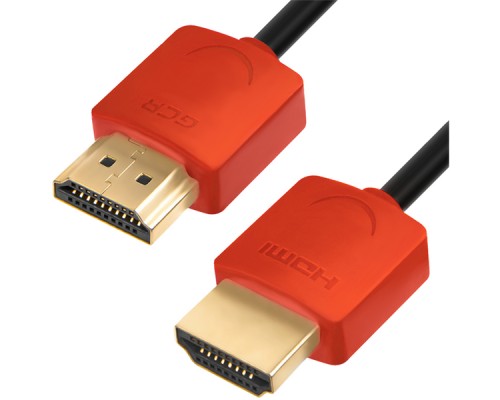 Кабель Greenconnect  SLIM 1.0m HDMI 2.0, красные коннекторы Slim, OD3.8mm, HDR 4:2:2, Ultra HD, 4K 60 fps 60Hz, 3D, AUDIO, 18.0 Гбит/с, 32/32 AWG, GCR-51213