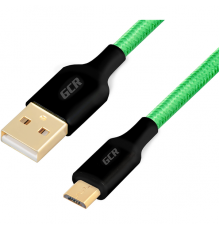 Кабель Greenconnect  3A 1.0m USB 2.0 для Samsung, GOLD, ОS Android, AM/microB 5pin, зеленый нейлон, AL корпус черный, черный ПВХ, 28/22 AWG, поддержка функции быстрой зарядки, 33-050578                                                                 