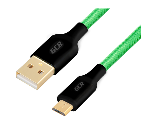 Кабель Greenconnect  3A 1.0m USB 2.0 для Samsung, GOLD, ОS Android, AM/microB 5pin, зеленый нейлон, AL корпус черный, черный ПВХ, 28/22 AWG, поддержка функции быстрой зарядки, 33-050578