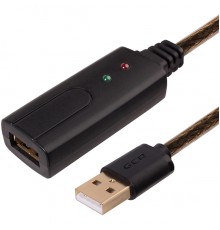 Удлинитель Greenconnect USB 2.0 с активным усилителем сигнала 10.0m Premium AM/AF, 24/22 AWG экран, армированный, морозостойкий, разъём для доп.питания                                                                                                   