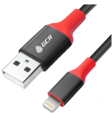 Кабель Greenconnect  3A 1.0m Apple USB 2.0  AM/Lightning 8pin MFI для Iphone 5/6/7/8/X - поддержка всех IOS, черный, алюминиевый корпус черный, красный ПВХ, GCR-50954                                                                                    