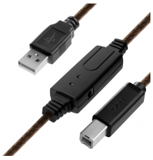 Кабель Greenconnect  USB 2.0 с активным усилителем сигнала 5.0m  AM/BM, 28/24 AWG экран, армированный, морозостойкий, разъём для доп.питания, черно-прозрачный, GCR-UPC3M1-BD2S-5.0m                                                                      