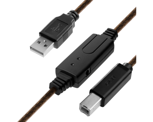 Кабель Greenconnect  USB 2.0 с активным усилителем сигнала 5.0m  AM/BM, 28/24 AWG экран, армированный, морозостойкий, разъём для доп.питания, черно-прозрачный, GCR-UPC3M1-BD2S-5.0m
