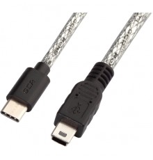 Кабель Greenconnect  USB 2.0 Type C 0.2m прозрачный, черные коннекторы, 28/28 AWG, mini 5P/CM, экран, армированный, морозостойкий, GCR-50973                                                                                                              